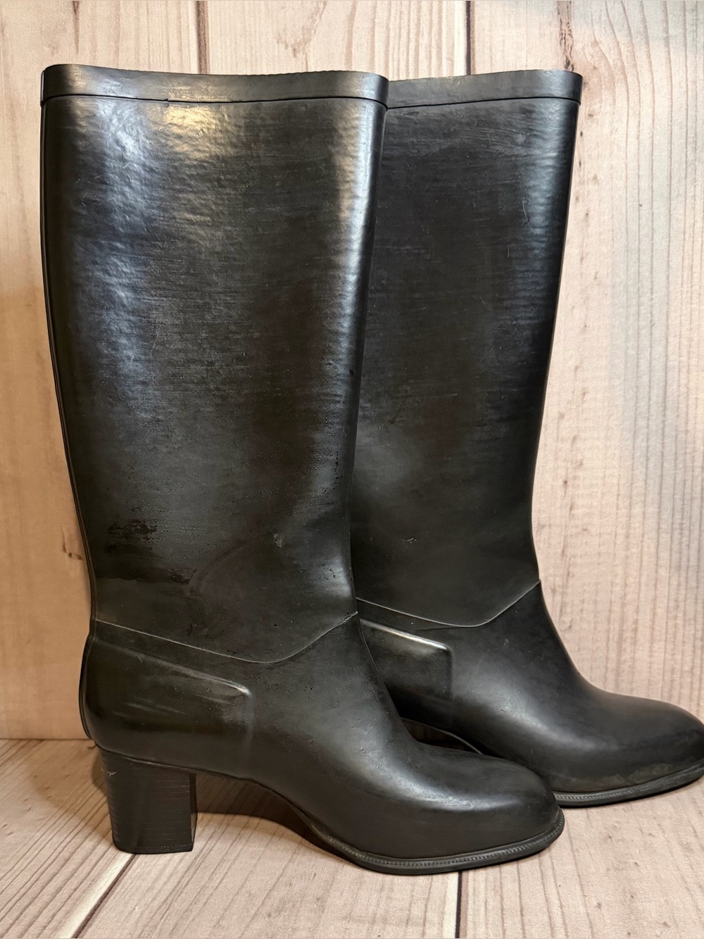 Vintage Nokia Size 37 Rubber High Heel Rain Boots Black Made In Finland